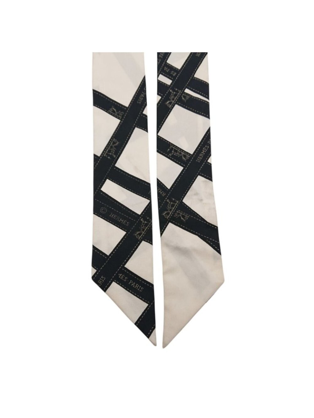 Hermes Twilly Bolduc Ribbon Pattern White Black Scarf - Picture 7 of 12